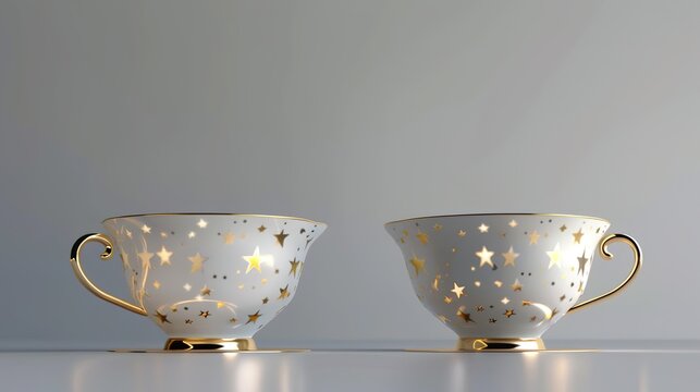  Luxury decorative coffee cups elegantly isolated on a pristine white background, showcasing intricate patterns and premium finishes. Perfect for high-end kitchen styling, home decor, or gourmet bever