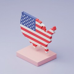 3D illustration of USA map silhouette with American flag on a raised platform.