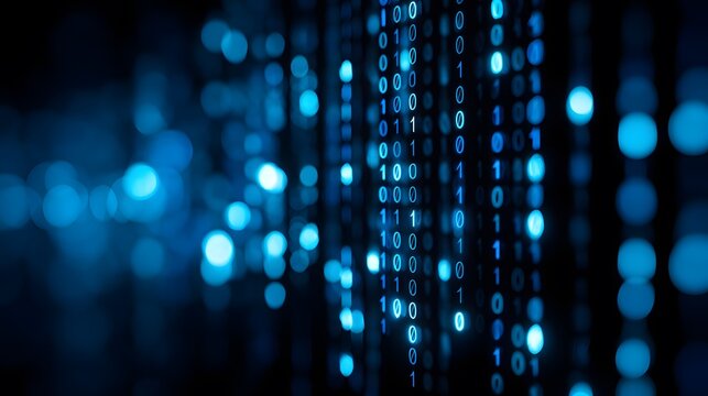 Binary Code Stream with Blue Light Effects