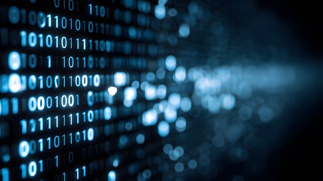 Binary Code Display with Illuminated Digits and Bokeh Effect