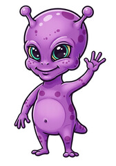 Fototapeta premium Illustration of a Purple Alien Waving Hello on Black Background png isolated transparent background