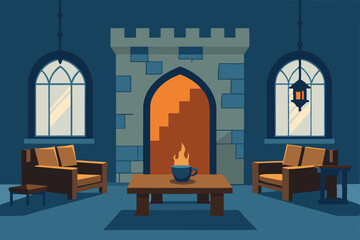 reclaimed castle tower living room with patchwork .svg