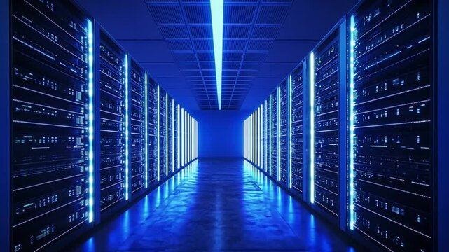 Server Room Lit in Blue