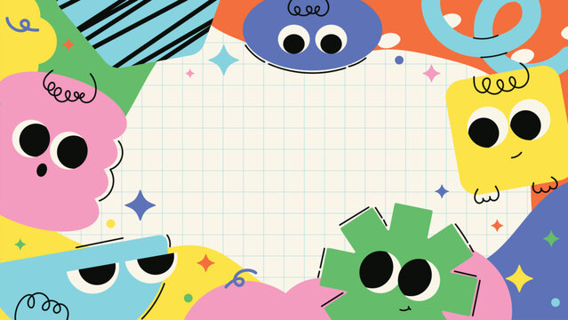 Kids and children background vector. Fun Childish hand drawn doodle design. Playful cartoon design for packaging design, wallpaper and print, back to school.