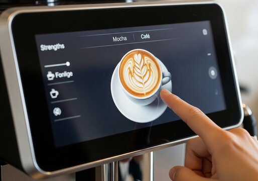 Customizing coffee on a smart machine screen - Powered by Adobe