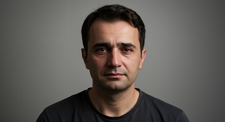Portrait of a pensive man, serious expression, neutral background
