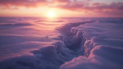 Winter sunset through snow-covered crevice