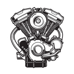 Detailed silhouette of a motorcycle engine illustrating the mechanical components and powerful design suitable for automotive concepts.
