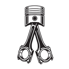 Illustrated silhouette of an engine piston and connecting rods depicting the core elements of automotive internal combustion technology