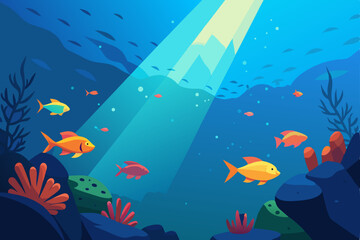 Fototapeta premium vibrant coral reef with colorful fish and sunbeams.svg