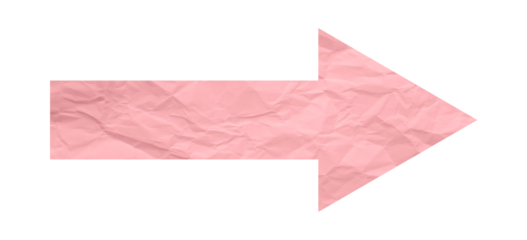 Pink crumpled paper arrow isolated on transparent background