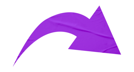 Purple crumpled paper arrow isolated on transparent background