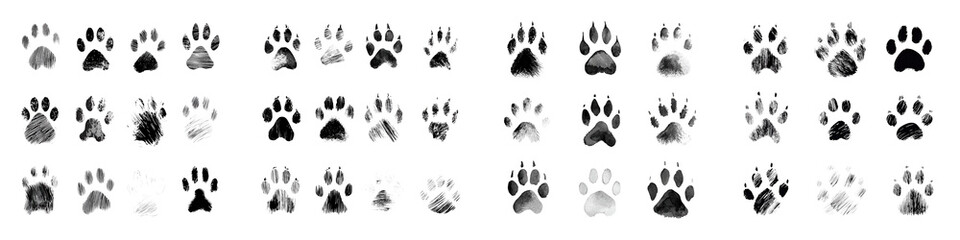 Fototapeta premium Animal paw prints and tracks on various surfaces
