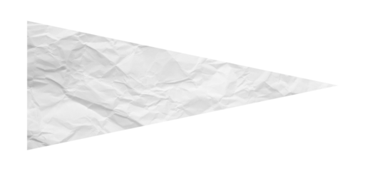White crumpled paper arrow isolated on transparent background