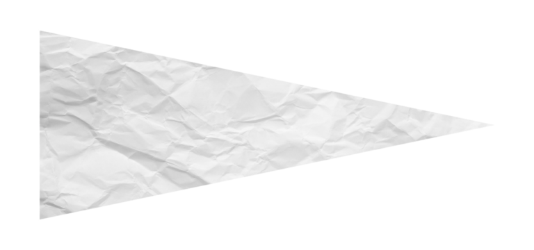 White crumpled paper arrow isolated on transparent background