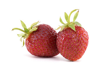 Two Fresh Juicy Strawberries Isolated on a White Background