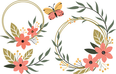 Summer Floral Wreaths and Frames illustration collection. Colorful Summer Floral Wreaths and Frames design set. Summer Floral Wreaths and Frames icons and elements. Summer Floral Wreaths and Frames
