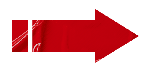 Red crumpled paper arrow isolated on transparent background