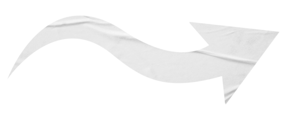 White crumpled paper arrow isolated on transparent background