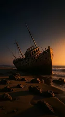 Selbstklebende Fototapeten shipwreck at sunset © Genzy