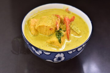 Green Curry with Salmon Fish. A Thai green curry with salmon