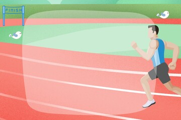 Illustration of runners on an athletic track approaching the finish line. Set in a bright and motivational theme, ideal for race certificate templates, sports events, and athletic promotions
