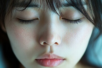 Sick day at home: Asian woman checking her temperature while resting., Generative AI