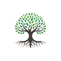 Naklejka premium Minimal Tree Logo Set with Roots for Eco and Organic Branding