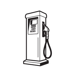 A black and white silhouette illustration depicting a fuel pump in a minimalist artistic style for various design purposes.
