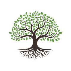 Obraz premium Minimal Tree Logo Set with Roots for Eco and Organic Branding