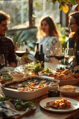 Family dinner in the living room