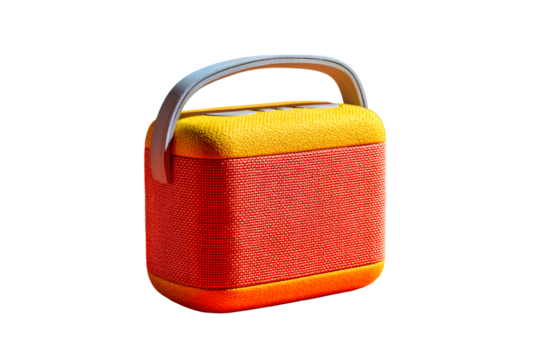 Colorful portable wireless speaker with gradient design isolated on transparent background