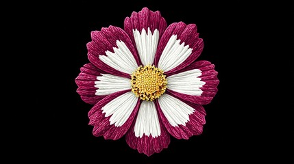 Detailed close-up of a crimson and white paper flower.