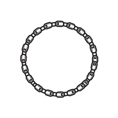 Vector illustration depicts a circular chain silhouette commonly associated with bicycle mechanisms or mechanical components depicted in monochrome.