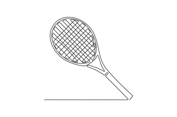 Continuous one line drawing of Tennis racket. Single line drawing illustration of tennis gear for the game. Tennis is an Olympic concept vector art. Doodle line illustration.