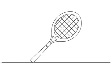 Continuous one line drawing of Tennis racket. Single line drawing illustration of tennis gear for the game. Tennis is an Olympic concept vector art. Doodle line illustration.