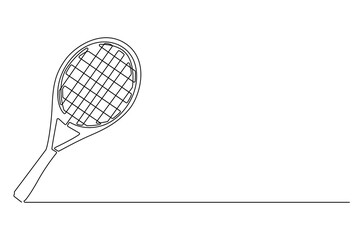 Continuous one line drawing of Tennis racket. Single line drawing illustration of tennis gear for the game. Tennis is an Olympic concept vector art. Doodle line illustration.
