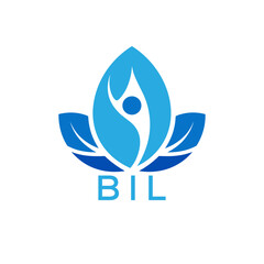 Modern Wellness Leaf Logo Design with Human Figure and BIL Letters in Blue Gradient.
