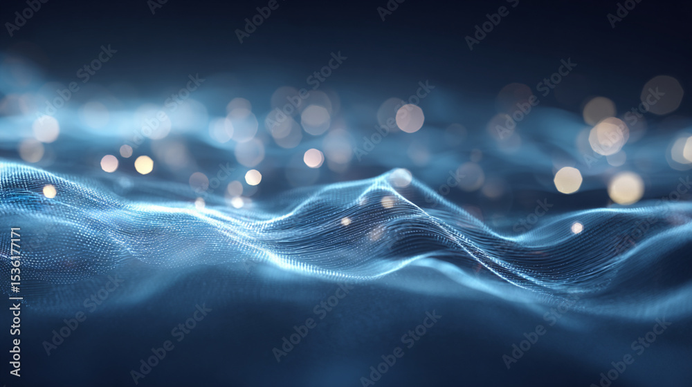 Poster abstract blue wave background with bokeh effect for technology and science visuals design 3d render