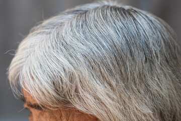 closeup of white hair asian woman texture.