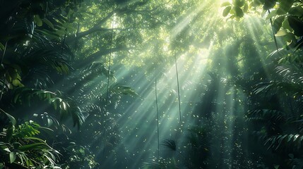 A jungle canopy with a rich ecosystem thriving above

