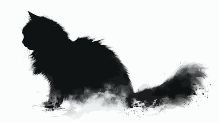 Obraz premium silhouette of fluffy cat on a white background