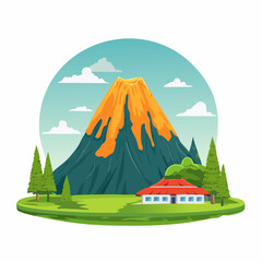 Majestic Mount Merapi Volcano Landscape Illustration