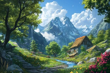 summer scene in fantasy world by generative ai