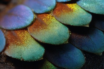 Extreme close-up of a butterfly wing scale structure with iridescence