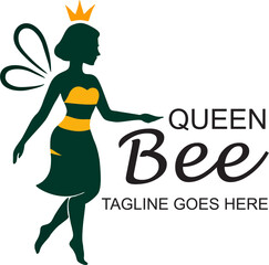 Obraz premium queen bee vector art logo female bee mascot with crown modern illustration creative insect icon for label