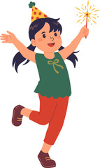 Girl Dancing with Sparklers at New Year

