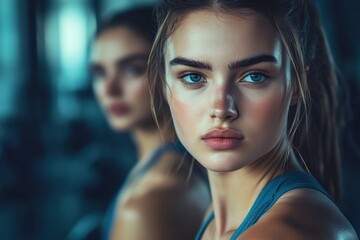 Jealous Woman in Gym: Portrait of a Young Caucasian Woman Engaged in Sport Activity