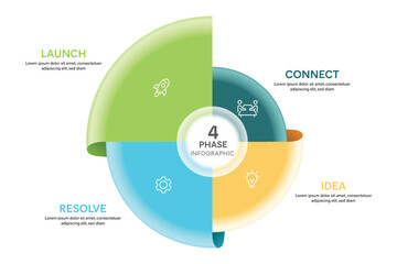 Origami Style Pie Chart Circle Infographic Template With 4 Options, Steps, Parts, Segments. Business Concept. Marketing iInfographic Vector Illustration.