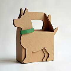 An innovative cardboard pet treat box designed with a standing dog silhouette profile, highlighting the corrugated texture for a rustic, crafty appeal.
